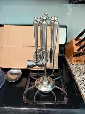 Pottery Barn Bar Tool Set on Stand - Silver color made in India